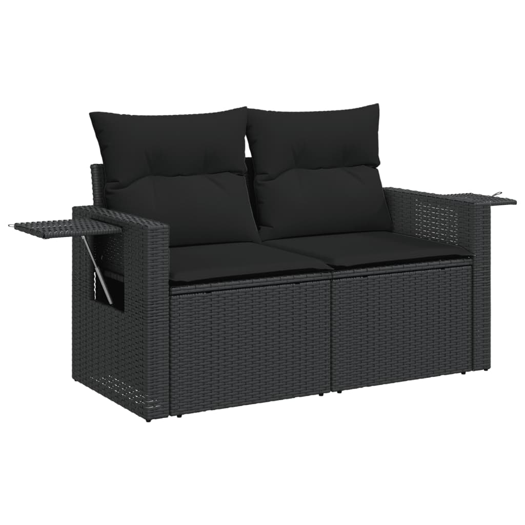 Set mobilier de grădină cu perne, 3 piese, negru, poliratan