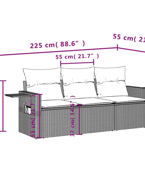 Загрузите изображение в средство просмотра галереи, Set mobilier de grădină cu perne, 3 piese, negru, poliratan
