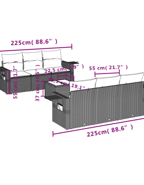 Încărcați imaginea în vizualizatorul Galerie, Set canapele de grădină cu perne, 7 piese, maro, poliratan
