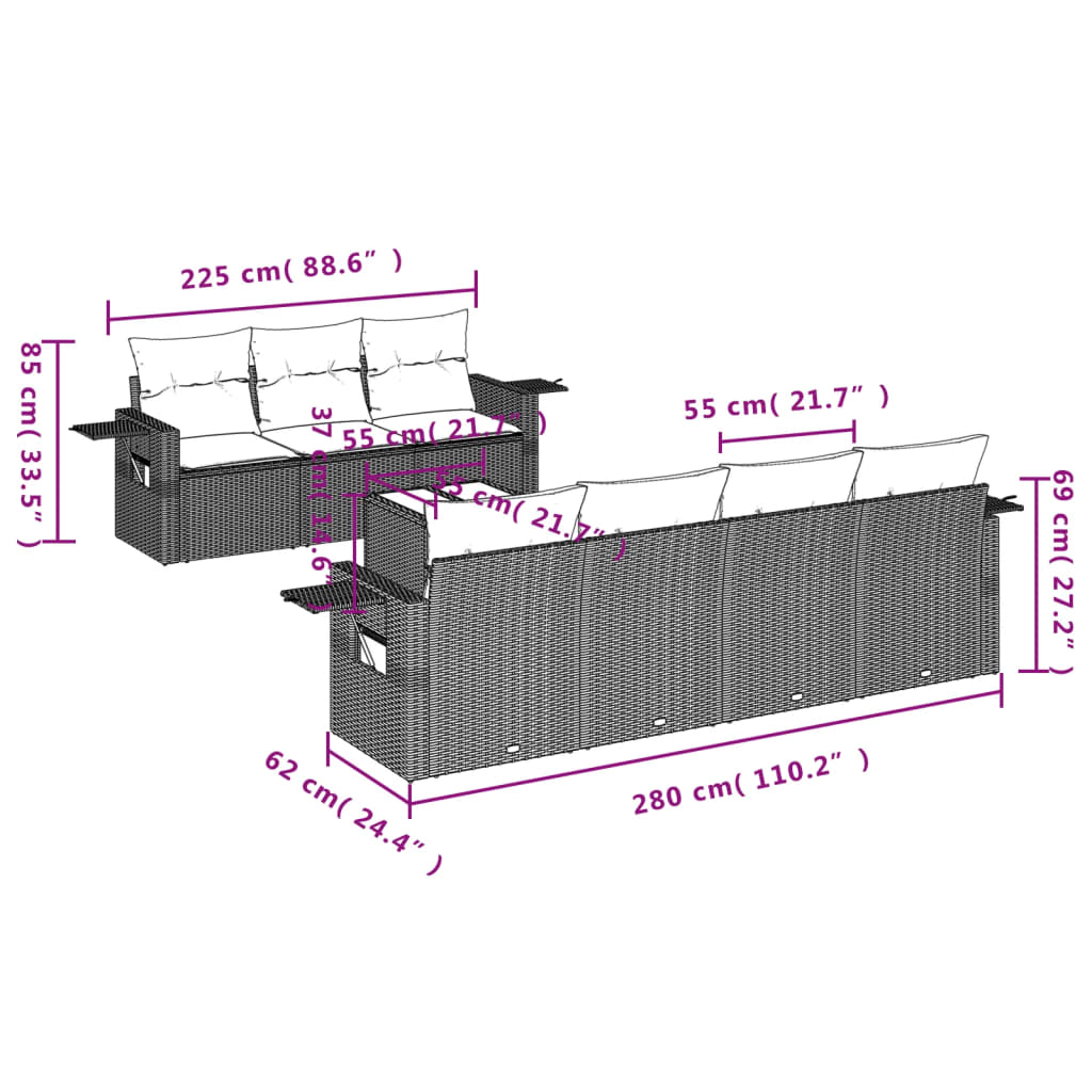 Set mobilier de grădină cu perne, 8 piese, negru, poliratan