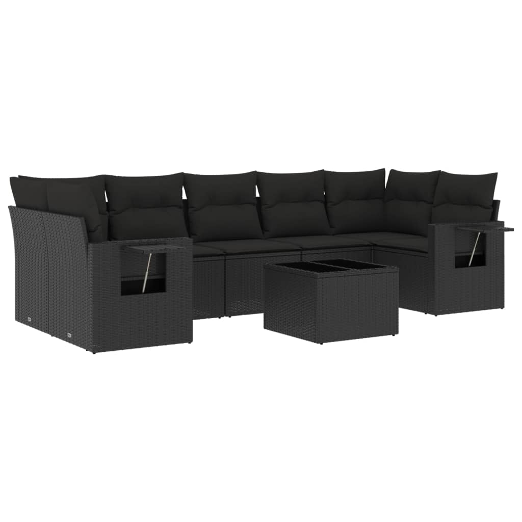 Set mobilier de grădină cu perne, 8 piese, negru, poliratan