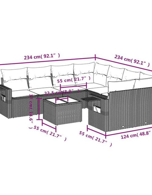 Загрузите изображение в средство просмотра галереи, Set mobilier de grădină cu perne, 9 piese, negru, poliratan
