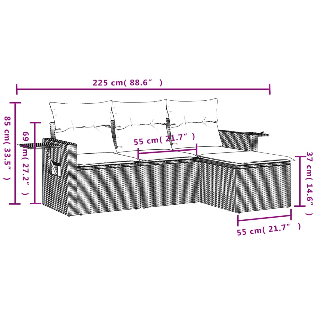 Set canapele de grădină, 4 piese, cu perne, bej, poliratan