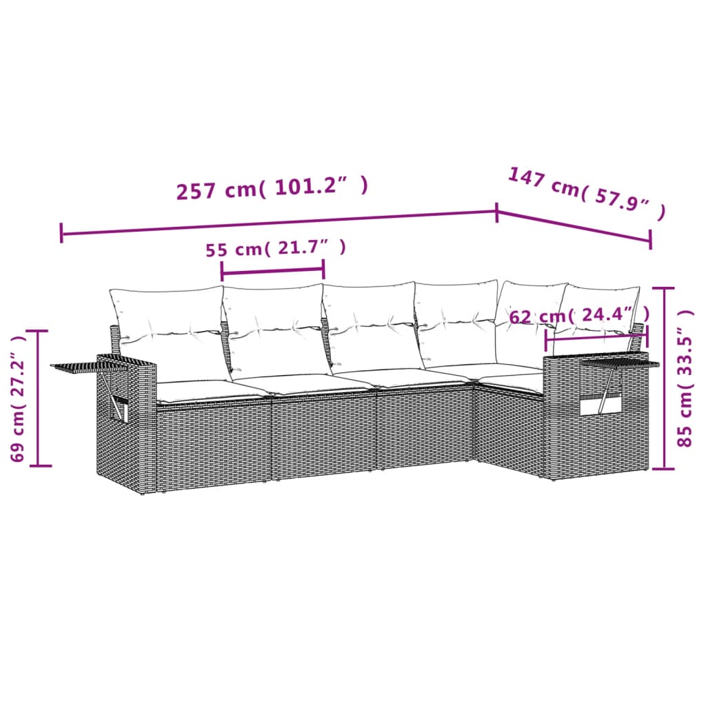 Set canapele de grădină cu perne, 5 piese, bej, poliratan