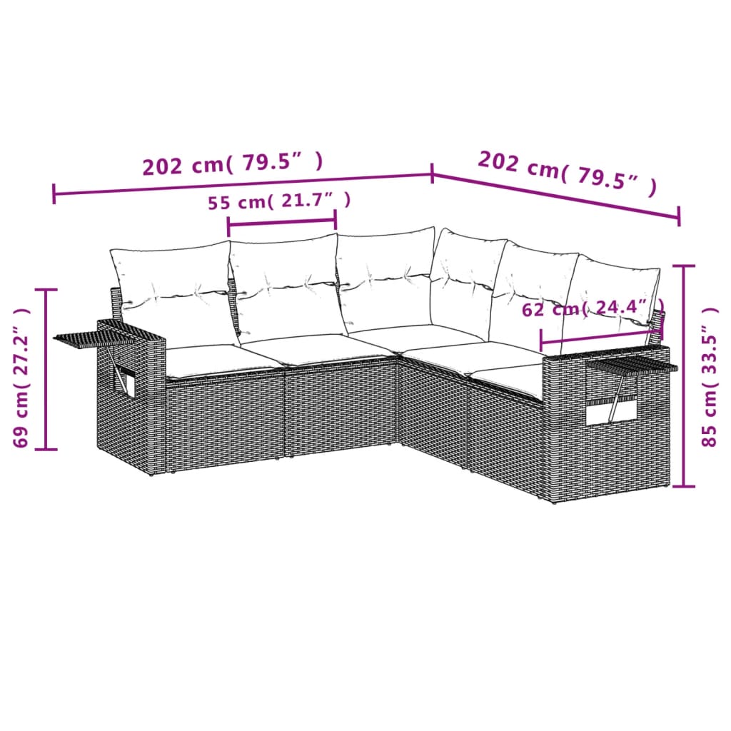 Set canapele de grădină cu perne, 5 piese, bej, poliratan