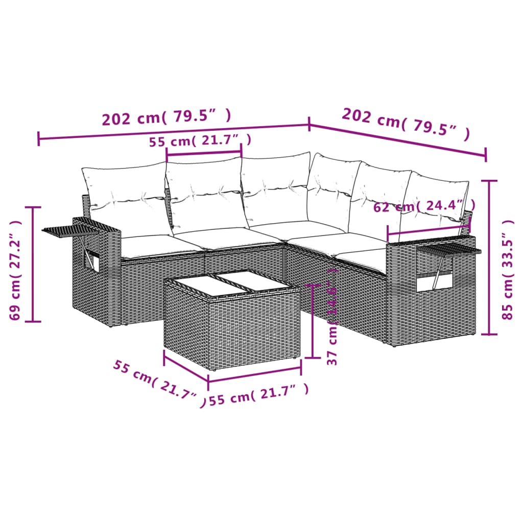 Set mobilier grădină cu perne, 6 piese, gri, poliratan