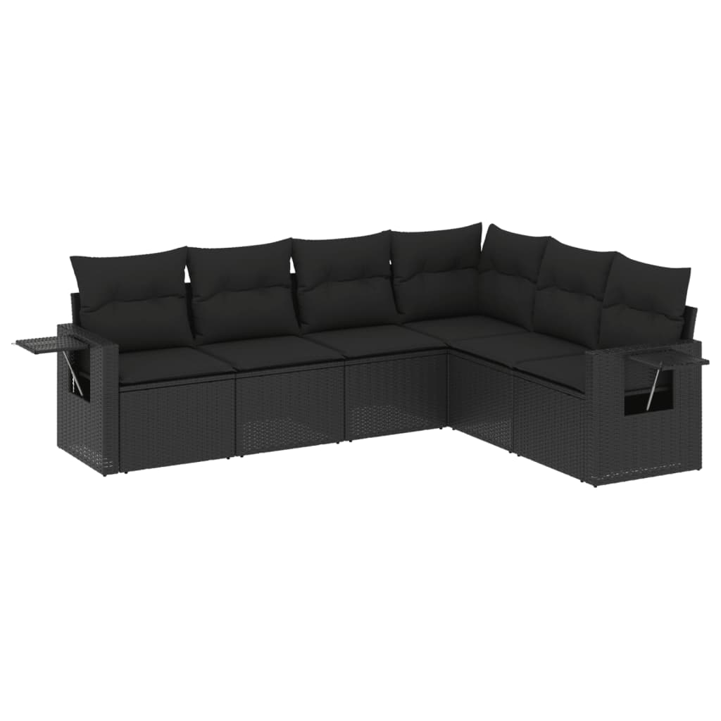 Set mobilier de grădină cu perne, 6 piese, negru, poliratan