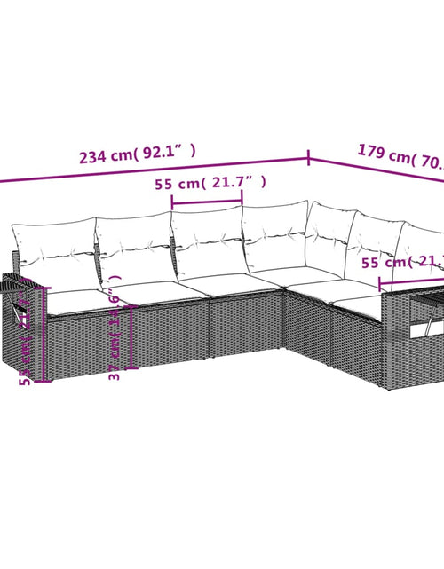 Загрузите изображение в средство просмотра галереи, Set mobilier de grădină cu perne, 6 piese, negru, poliratan
