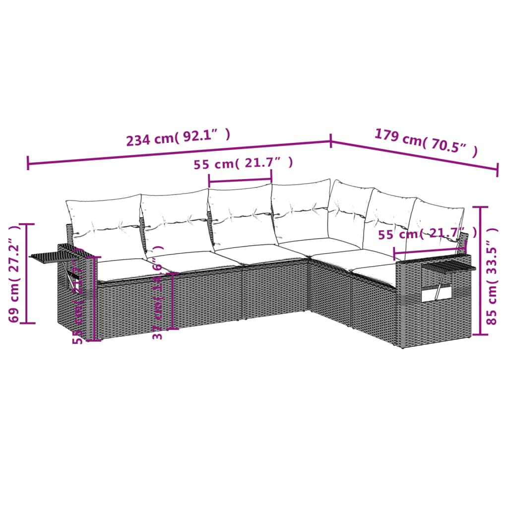 Set mobilier de grădină cu perne, 6 piese, negru, poliratan