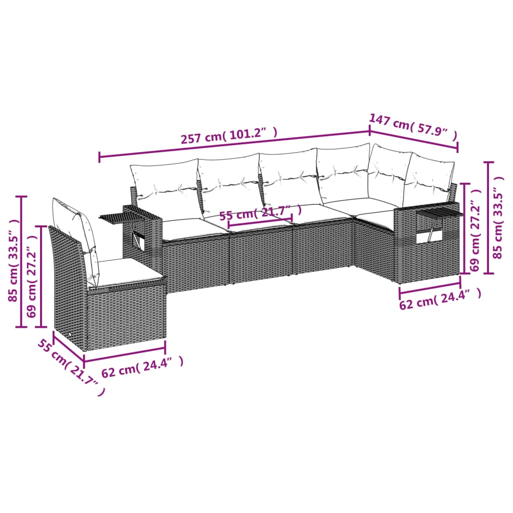 Set mobilier de grădină cu perne, 6 piese, negru, poliratan - Lando