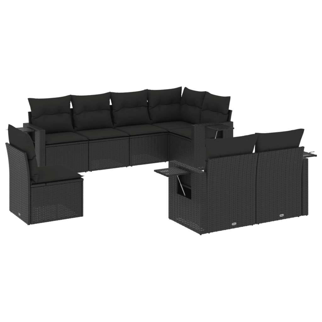 Set mobilier de grădină cu perne, 8 piese, negru, poliratan