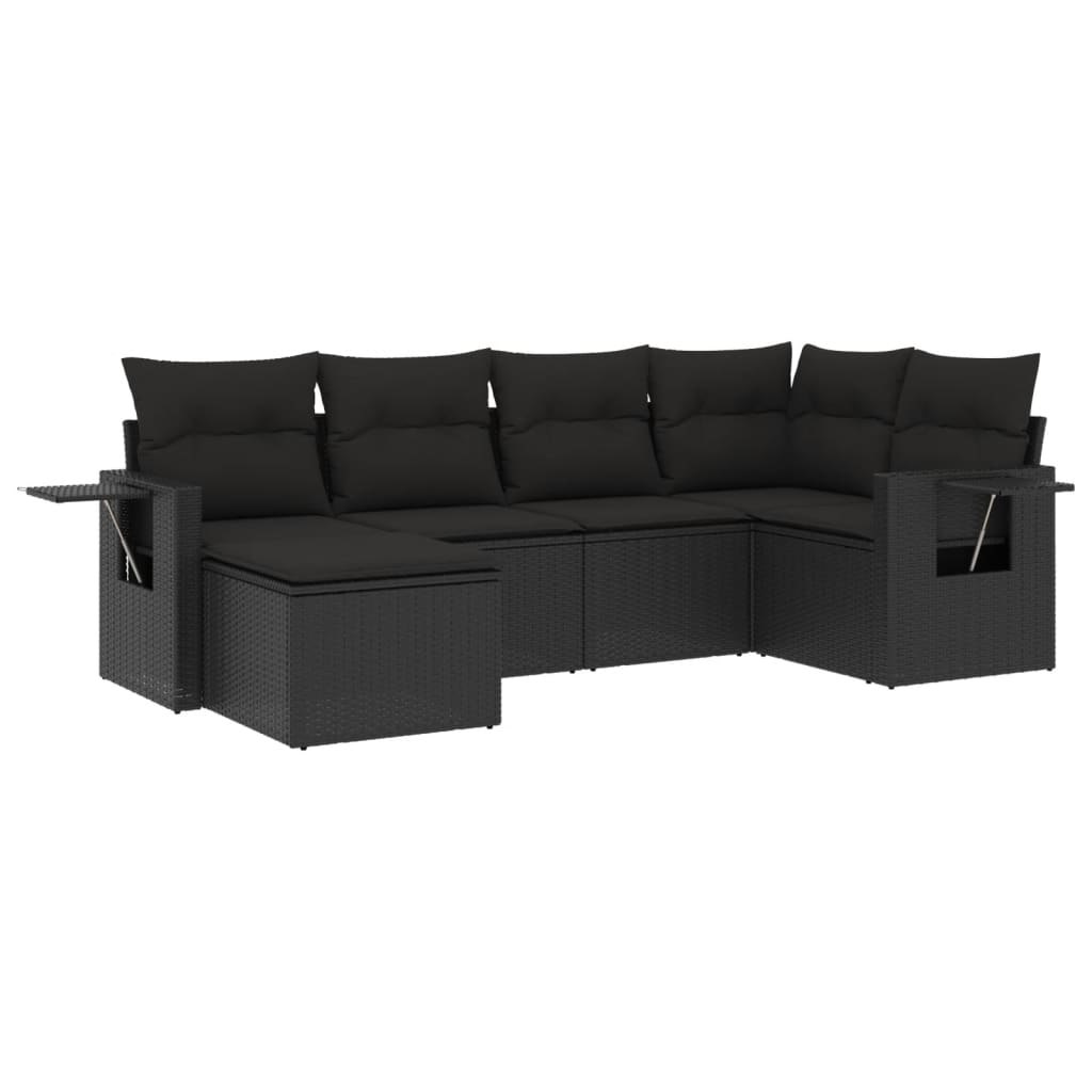 Set mobilier de grădină cu perne, 6 piese, negru, poliratan