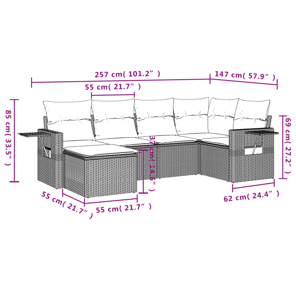 Set mobilier de grădină cu perne, 6 piese, negru, poliratan