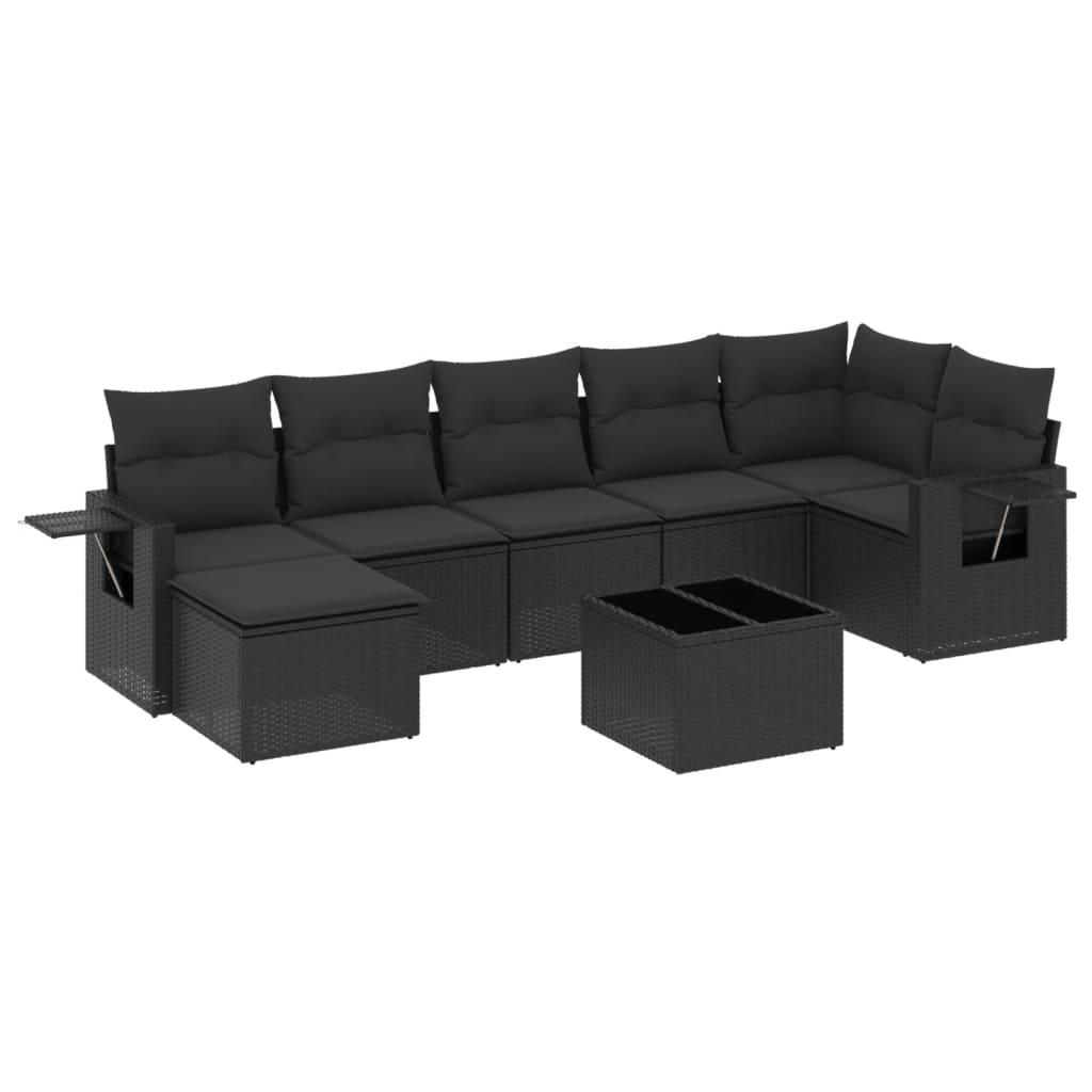 Set mobilier de grădină cu perne, 8 piese, negru, poliratan