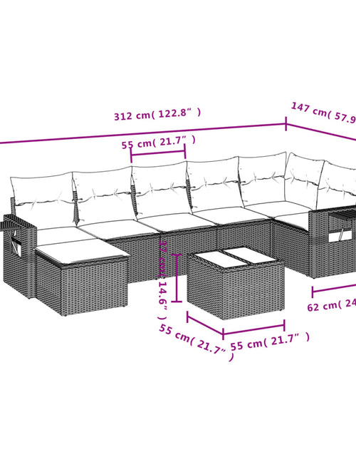 Загрузите изображение в средство просмотра галереи, Set mobilier de grădină cu perne, 8 piese, negru, poliratan
