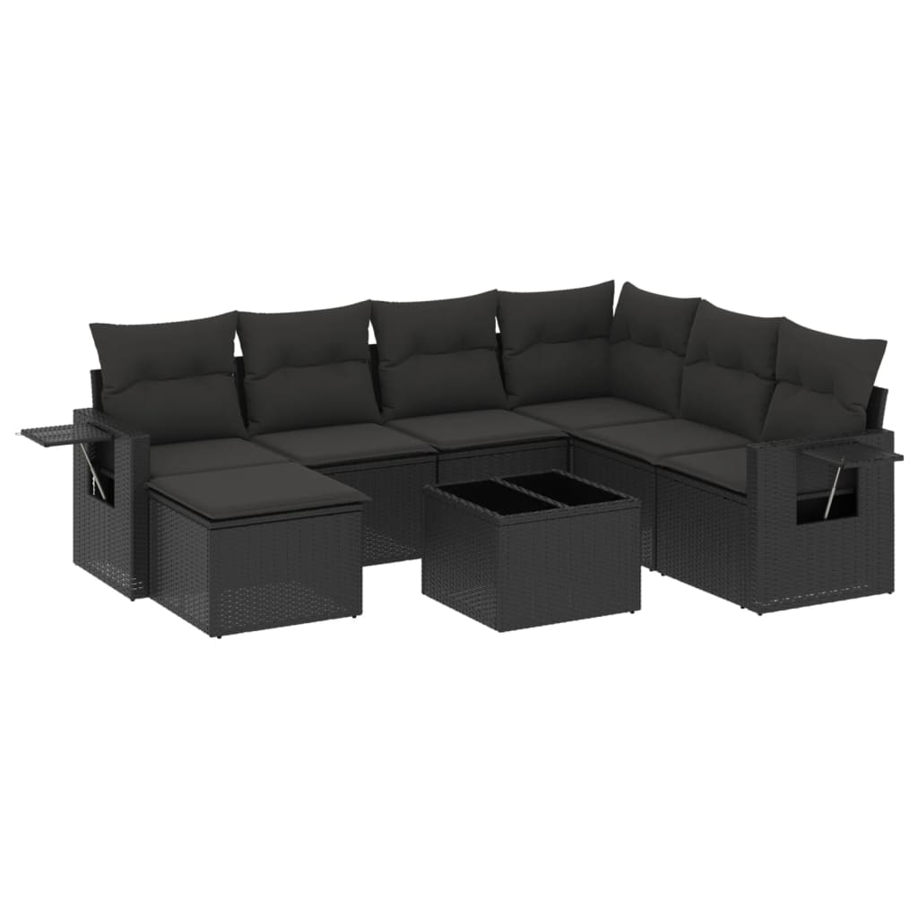 Set mobilier de grădină cu perne, 8 piese, negru, poliratan