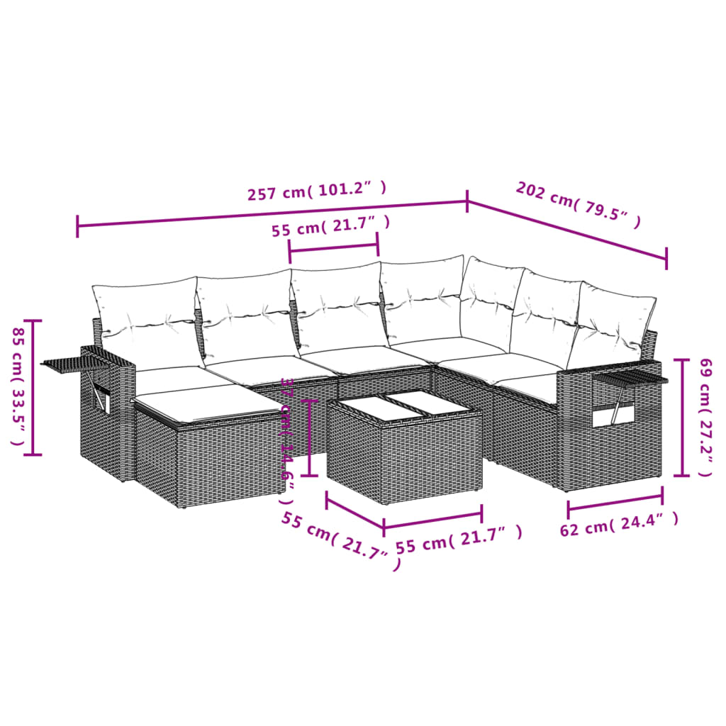 Set mobilier de grădină cu perne, 8 piese, negru, poliratan