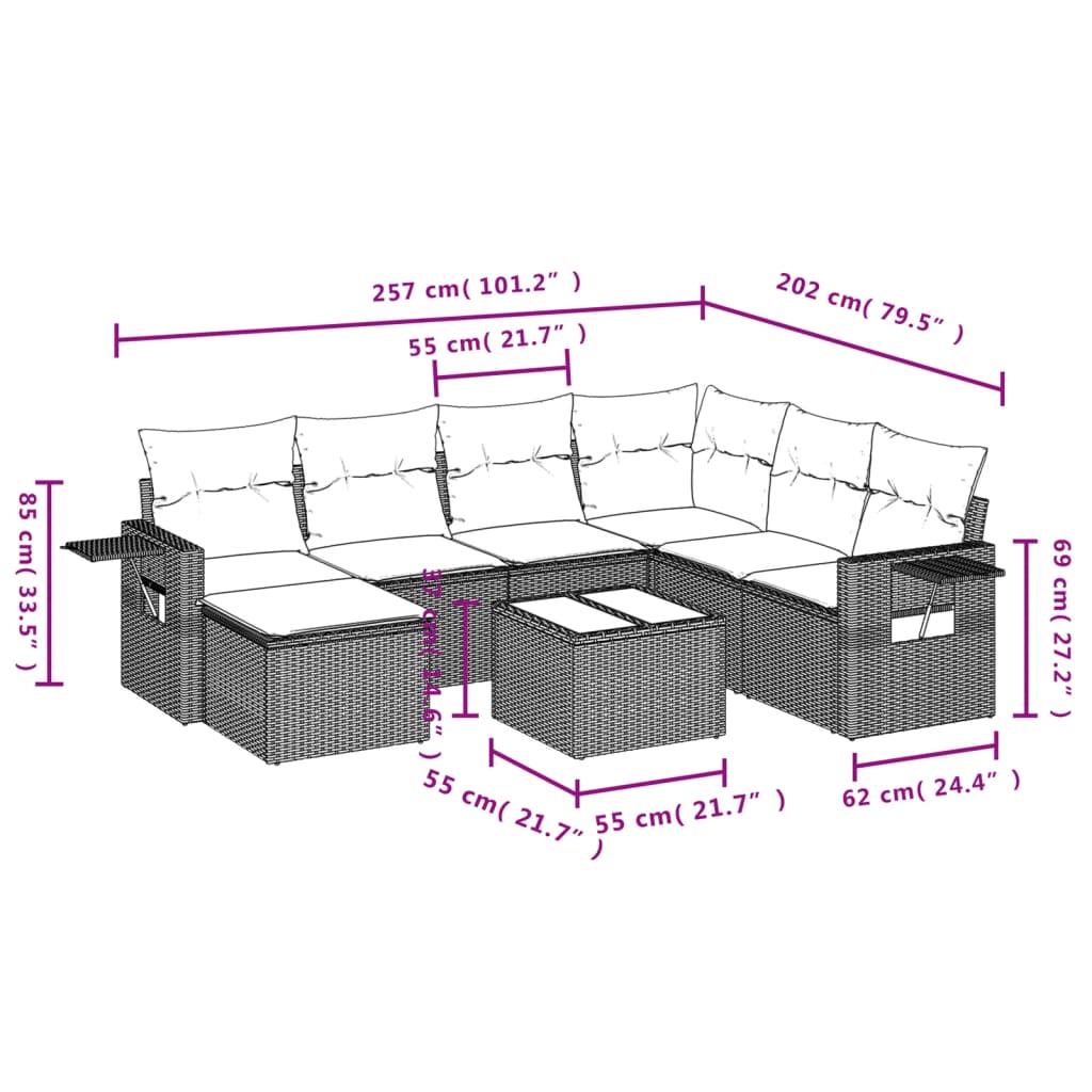 Set canapele de grădină, 8 piese, cu perne, bej, poliratan