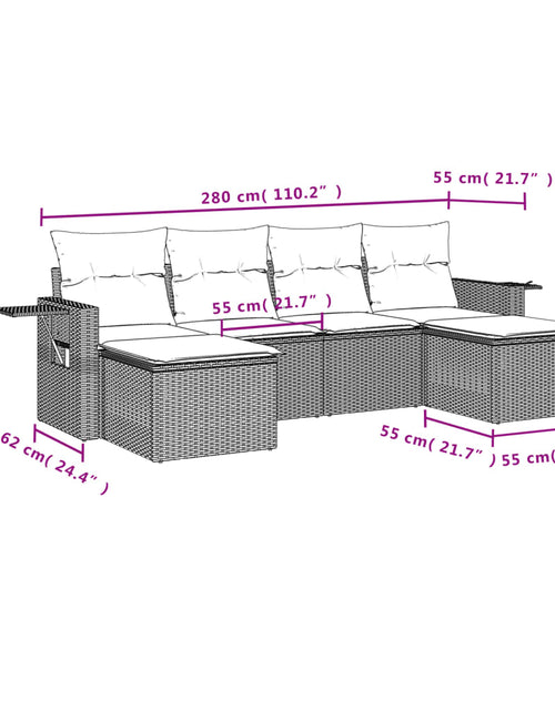 Загрузите изображение в средство просмотра галереи, Set mobilier de grădină cu perne, 6 piese, negru, poliratan
