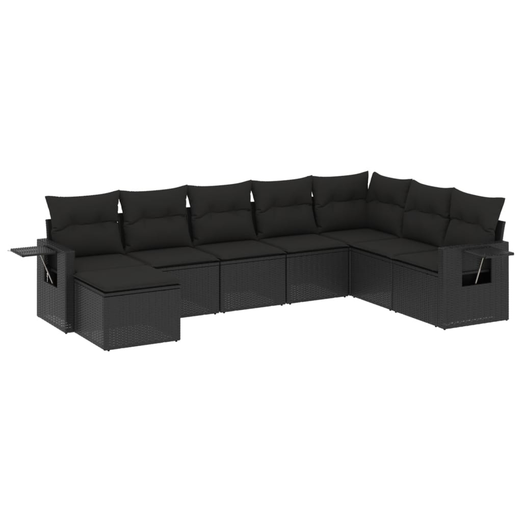 Set mobilier de grădină cu perne, 8 piese, negru, poliratan