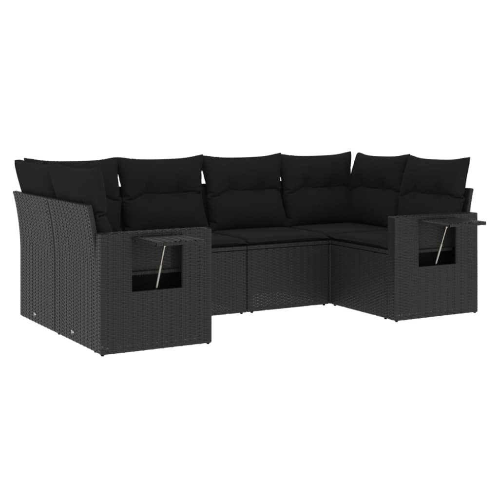 Set mobilier de grădină cu perne, 6 piese, negru, poliratan