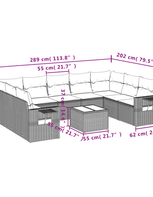 Загрузите изображение в средство просмотра галереи, Set mobilier de grădină cu perne, 10 piese, gri, poliratan
