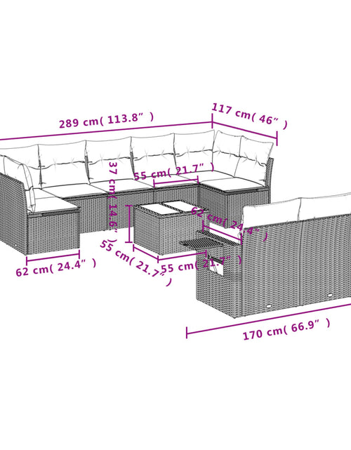 Загрузите изображение в средство просмотра галереи, Set mobilier de grădină cu perne, 10 piese, gri, poliratan
