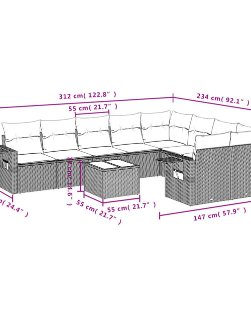 Загрузите изображение в средство просмотра галереи, Set mobilier de grădină cu perne, 10 piese, gri, poliratan
