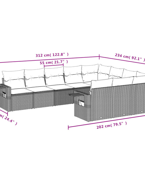 Încărcați imaginea în vizualizatorul Galerie, Set canapele de grădină cu perne, 10 piese, bej, poliratan
