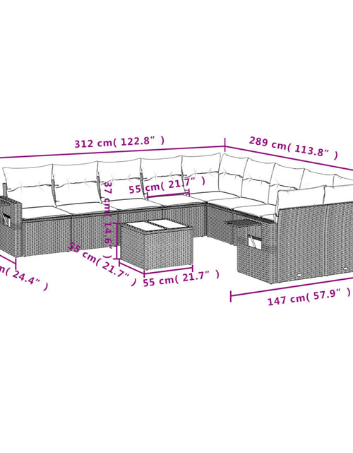 Încărcați imaginea în vizualizatorul Galerie, Set canapele de grădină cu perne, 11 piese, bej, poliratan
