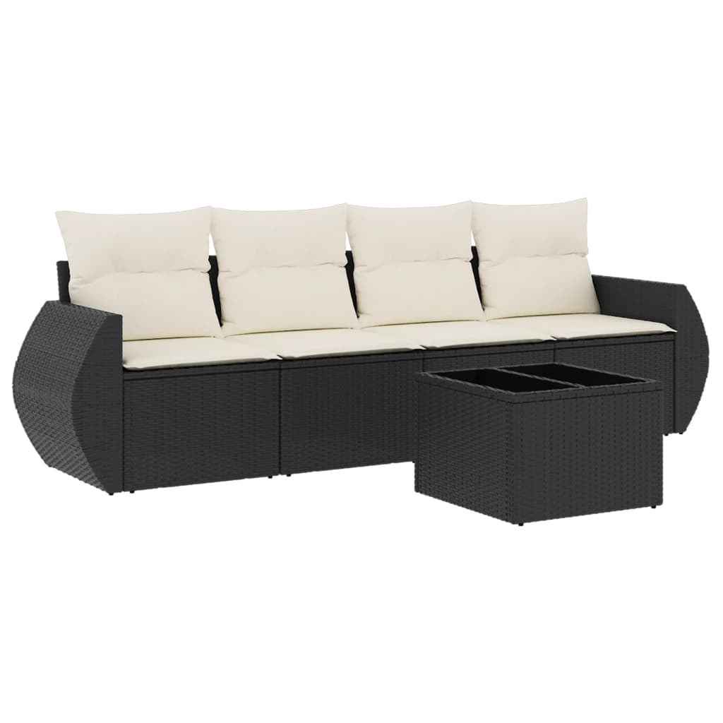 Set mobilier de grădină cu perne, 5 piese, negru, poliratan