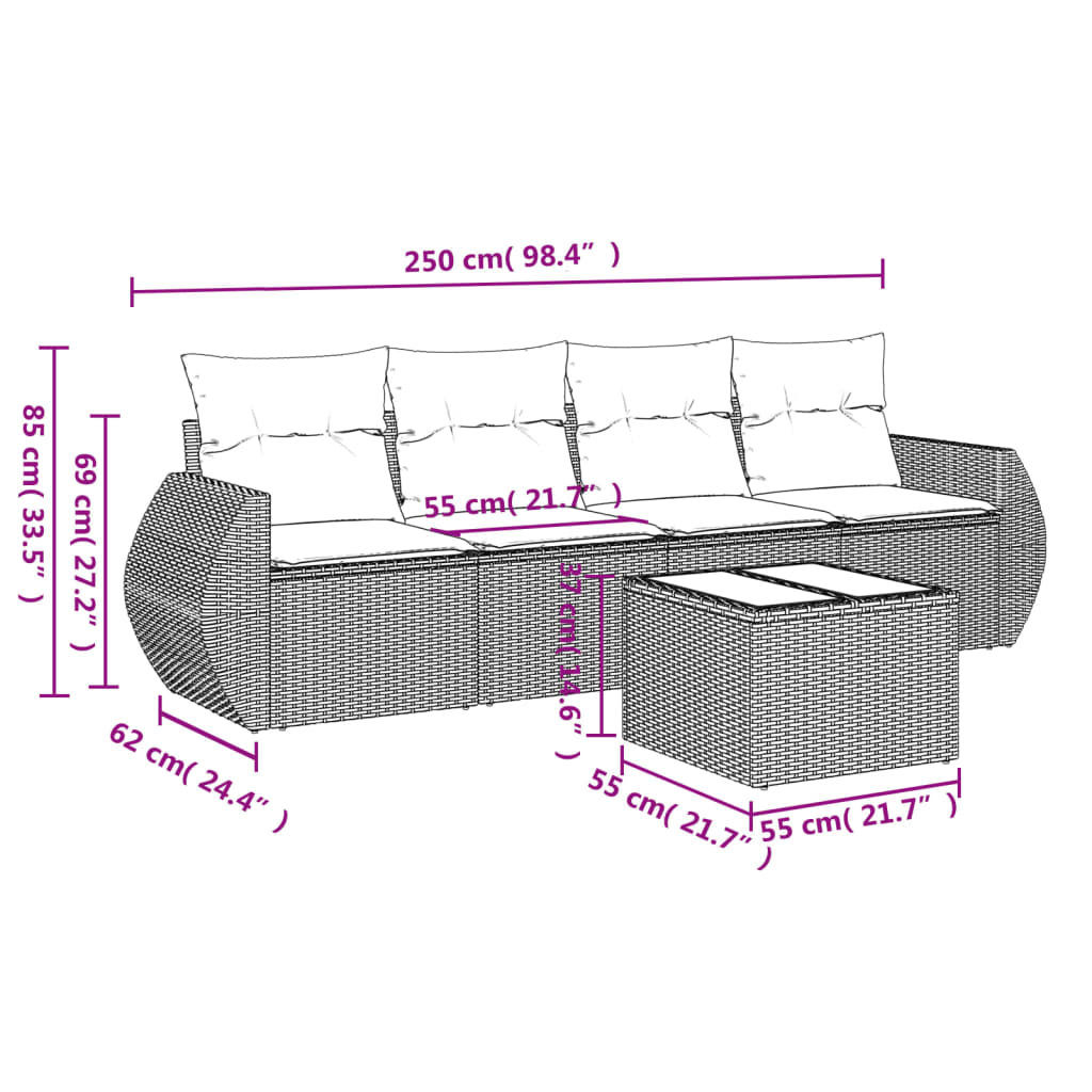 Set canapele de grădină cu perne, 5 piese, bej, poliratan