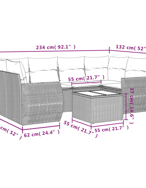 Încărcați imaginea în vizualizatorul Galerie, Set canapele de grădină, 7 piese, cu perne, gri, poliratan
