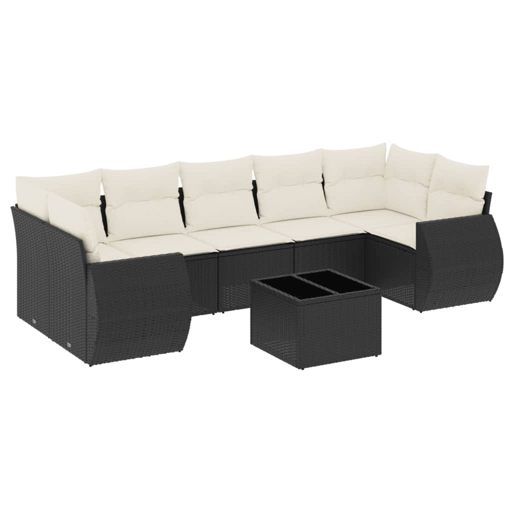 Set mobilier de grădină cu perne, 8 piese, negru, poliratan