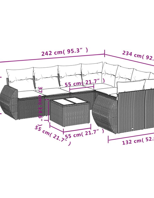 Încărcați imaginea în vizualizatorul Galerie, Set mobilier de grădină cu perne, 9 piese, negru, poliratan
