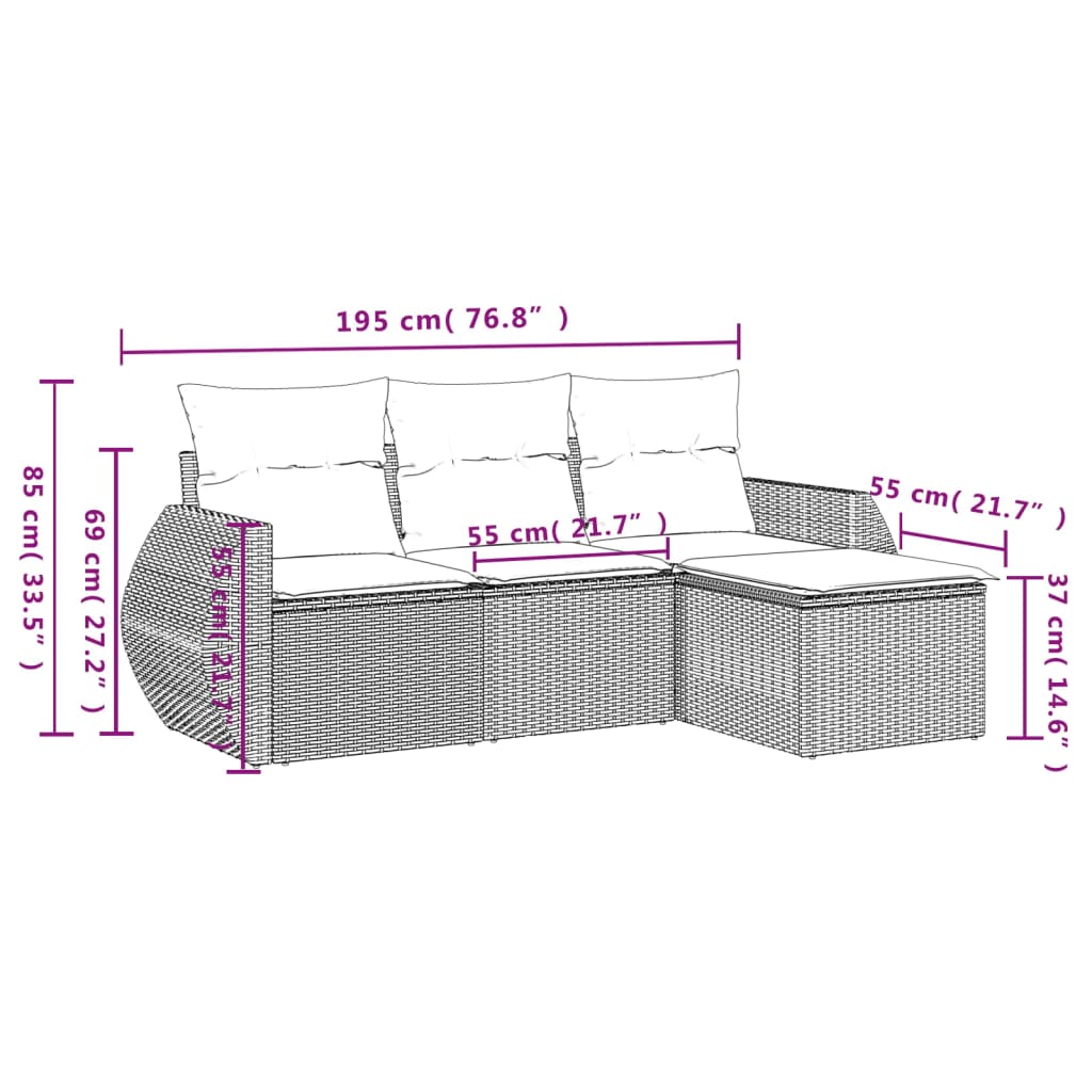 Set canapele de grădină, 4 piese, cu perne, maro poliratan maro