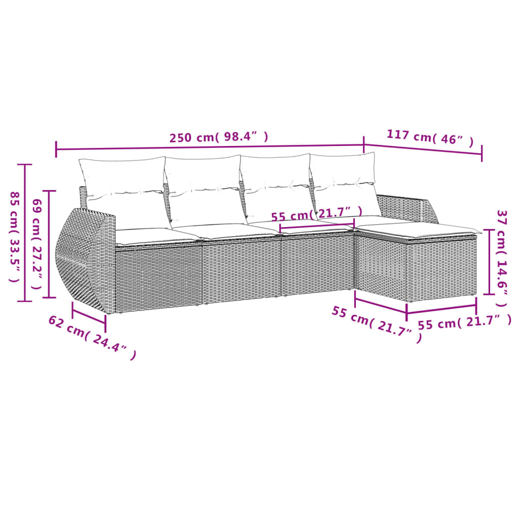 Set canapele de grădină cu perne, 5 piese, bej, poliratan