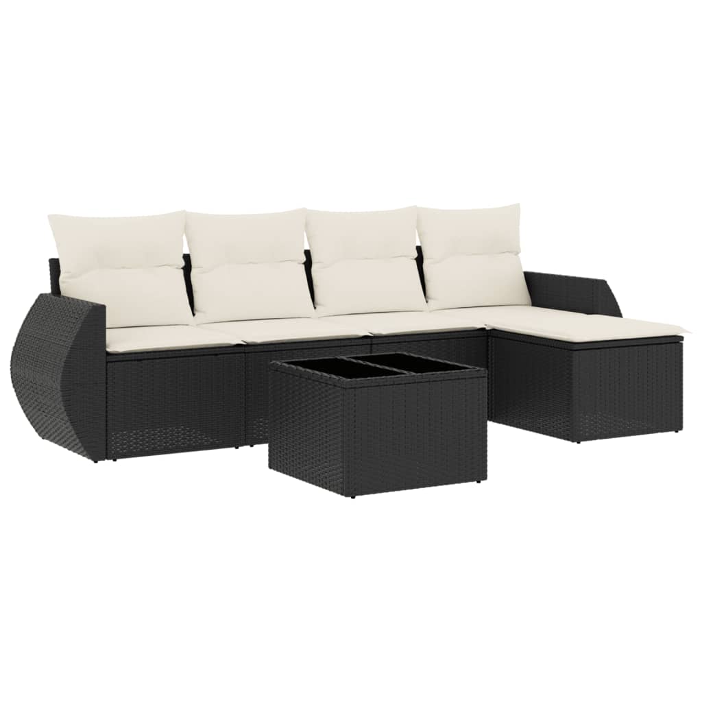 Set mobilier de grădină cu perne, 6 piese, negru, poliratan