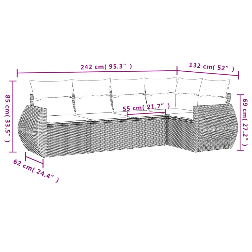 Set canapele de grădină cu perne, 5 piese, bej, poliratan