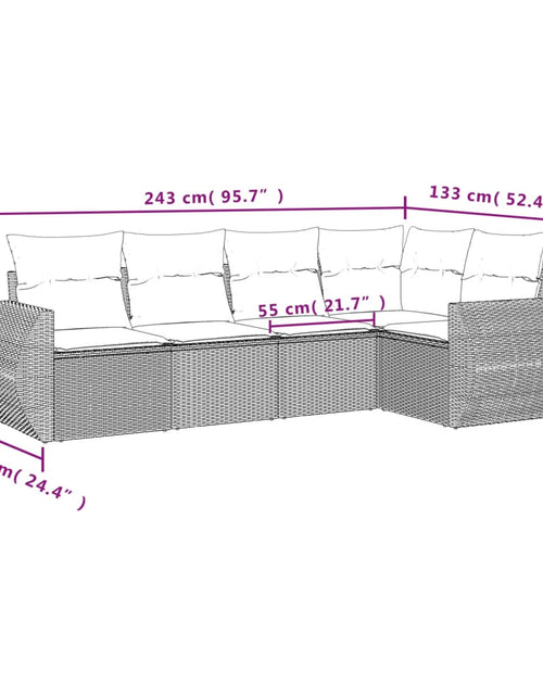 Загрузите изображение в средство просмотра галереи, Set canapele de grădină cu perne, 5 piese, maro, poliratan

