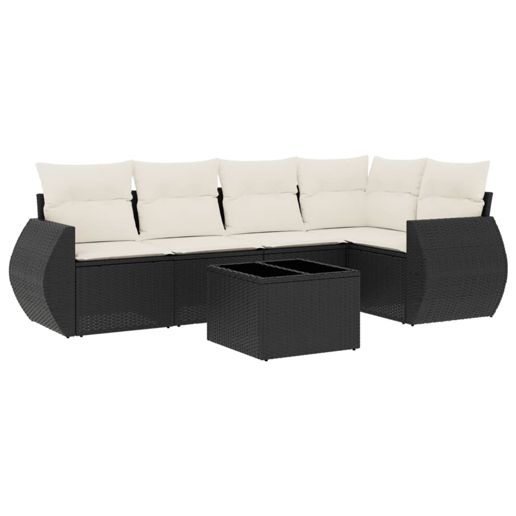 Set mobilier de grădină cu perne, 6 piese, negru, poliratan