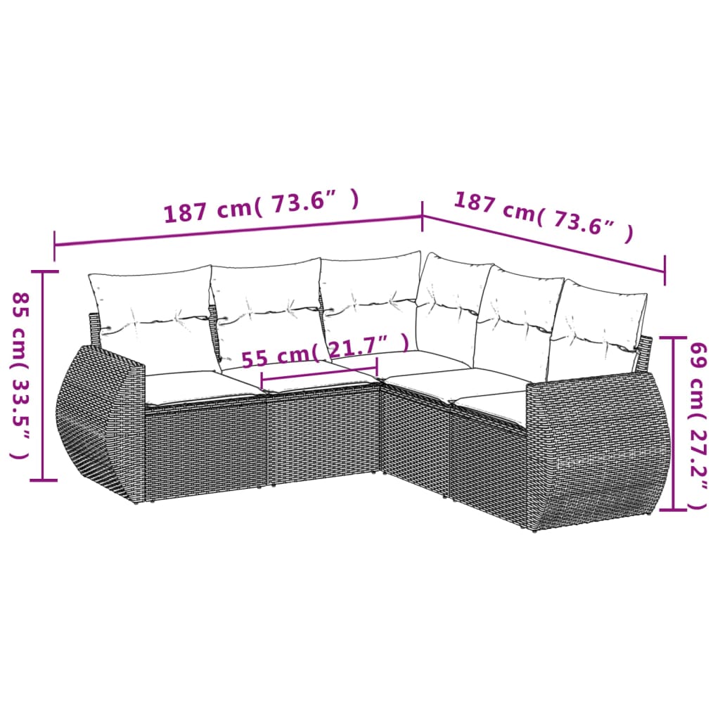 Set canapele de grădină cu perne, 5 piese, bej, poliratan