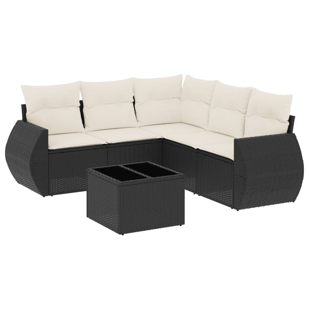 Set mobilier de grădină cu perne, 6 piese, negru, poliratan