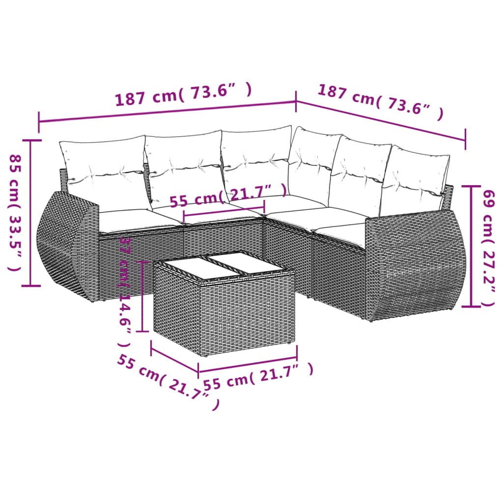 Set canapele de grădină cu perne, 6 piese, bej, poliratan