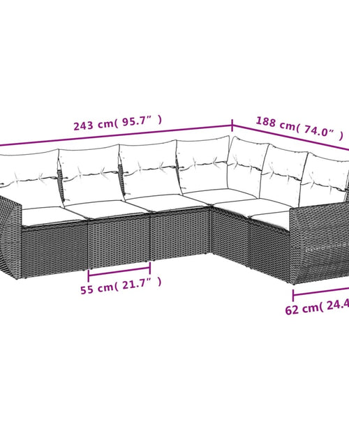 Încărcați imaginea în vizualizatorul Galerie, Set canapele de grădină cu perne, 6 piese, maro, poliratan
