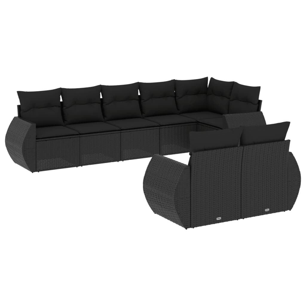 Set mobilier de grădină cu perne, 8 piese, negru, poliratan