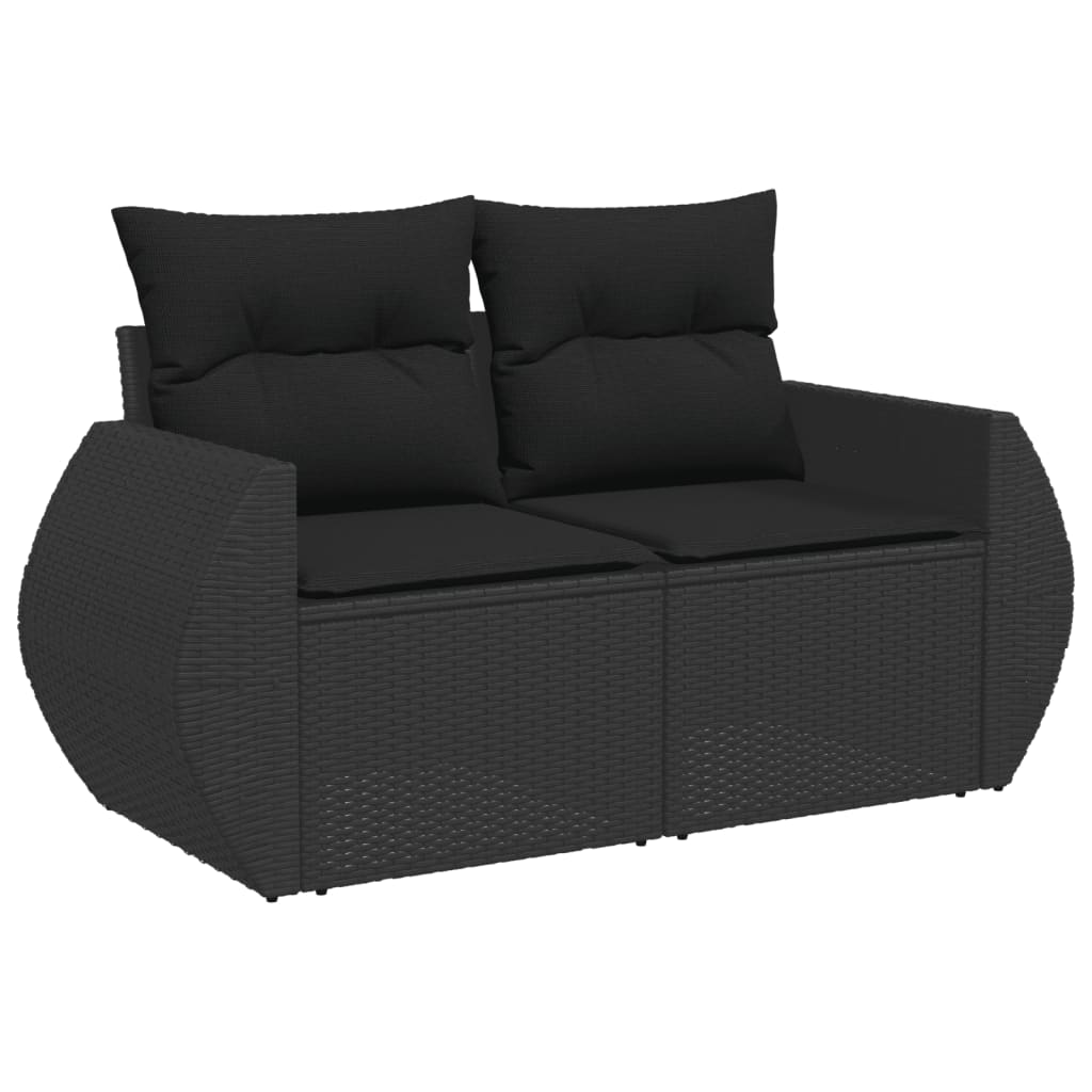 Set mobilier de grădină cu perne, 8 piese, negru, poliratan