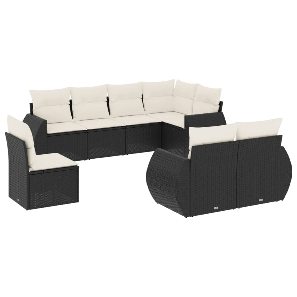 Set mobilier de grădină cu perne, 8 piese, negru, poliratan