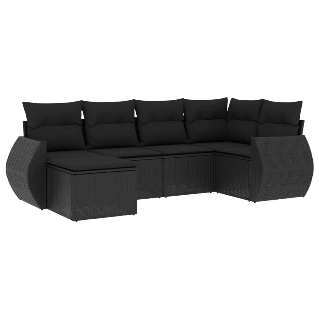 Set mobilier de grădină cu perne, 6 piese, negru, poliratan