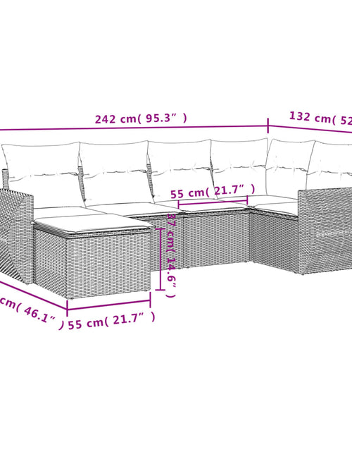 Încărcați imaginea în vizualizatorul Galerie, Set mobilier de grădină cu perne, 6 piese, negru, poliratan
